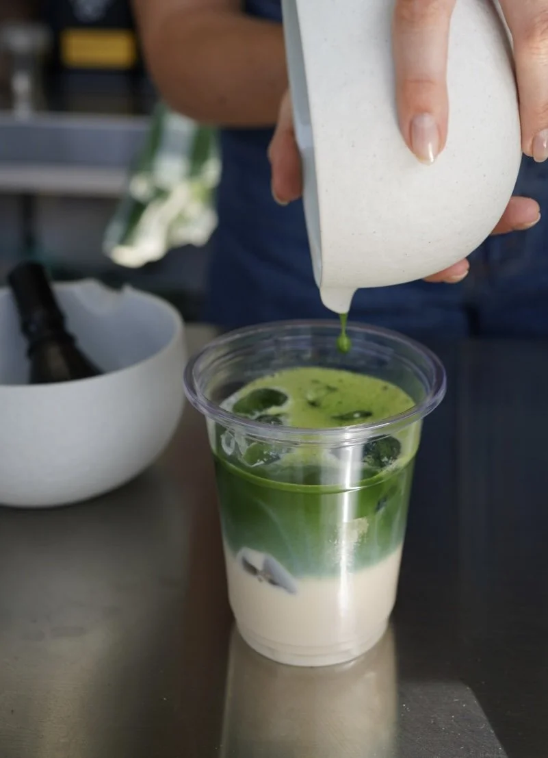 Barista Hire making Matcha at exhibition in Belgium